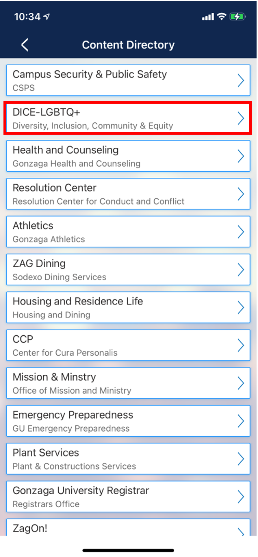 Guardian app content directory listings with DICE-LGBTQ+ highlighted
