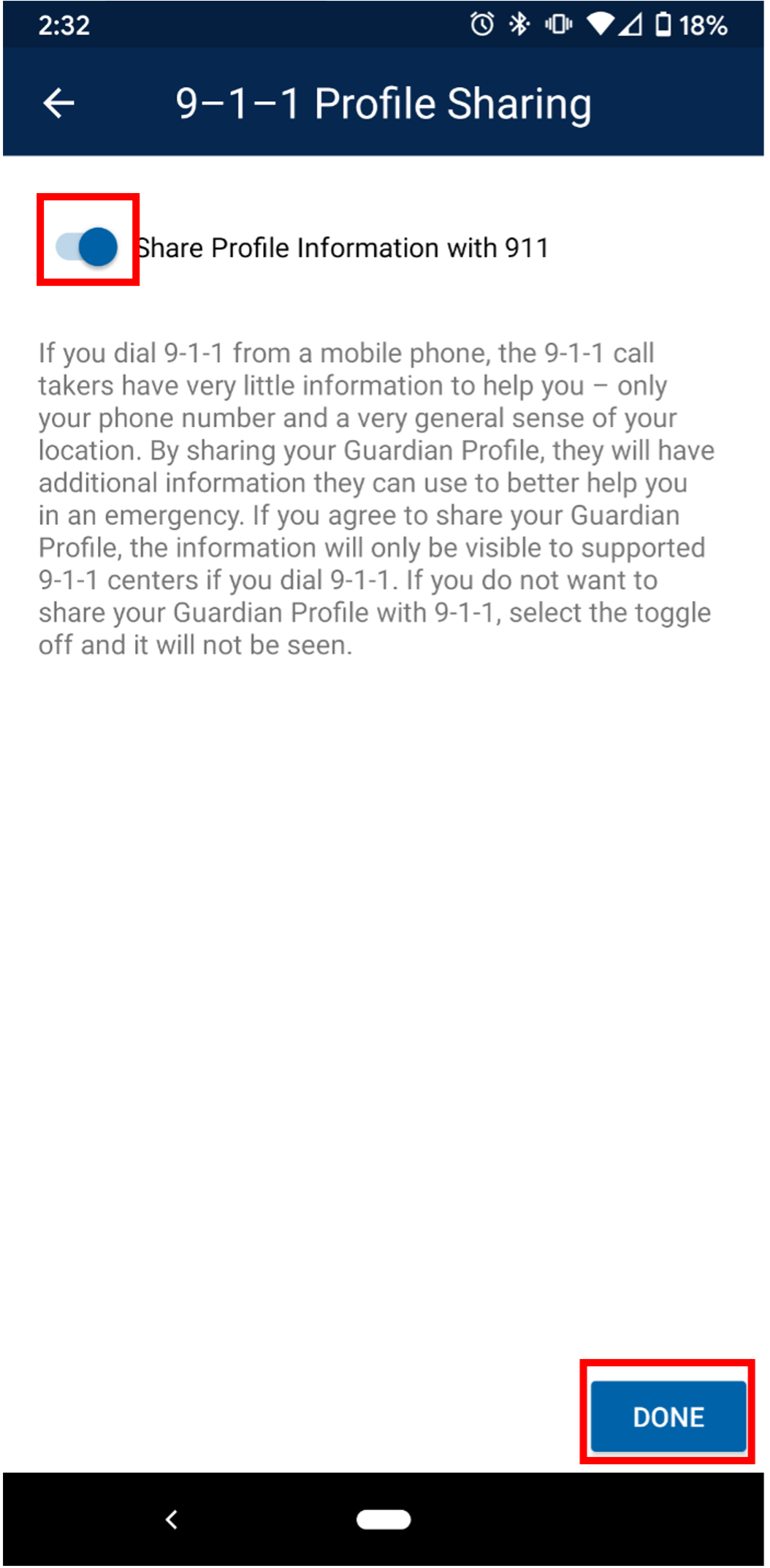 Guardian profile sharing switched on