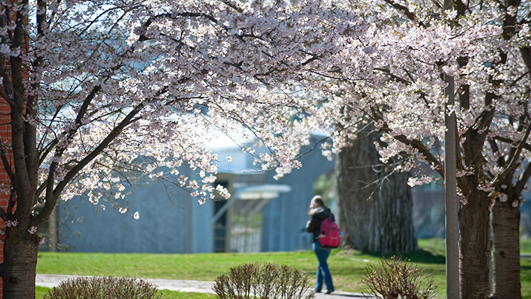 Student walking on campus.