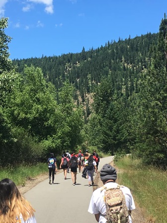 students taking a pilgrimage walk at FYI
