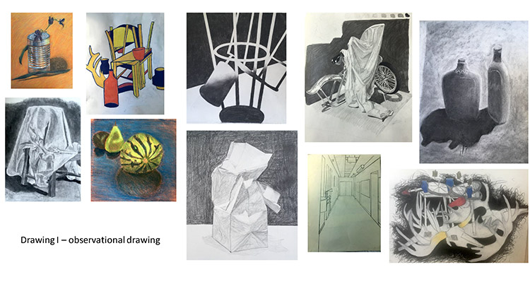 Sample drawings from the Gonzaga University Art department drawing 1 class.