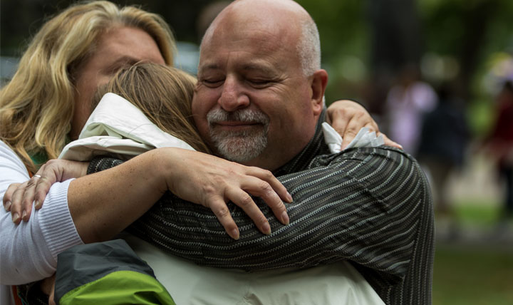 A family hugging.