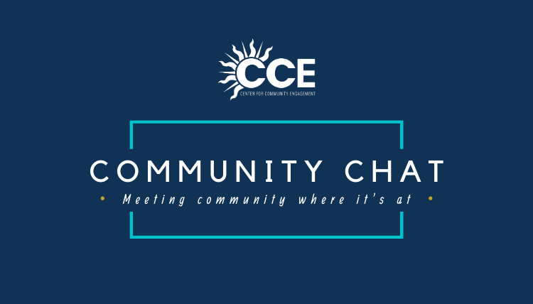 Banner Image with the text 'Community Chat: Meeting community where it's at.'