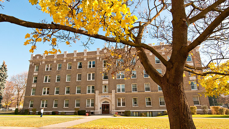 Exterior of Desmet Hall on Gonzaga's campus.
