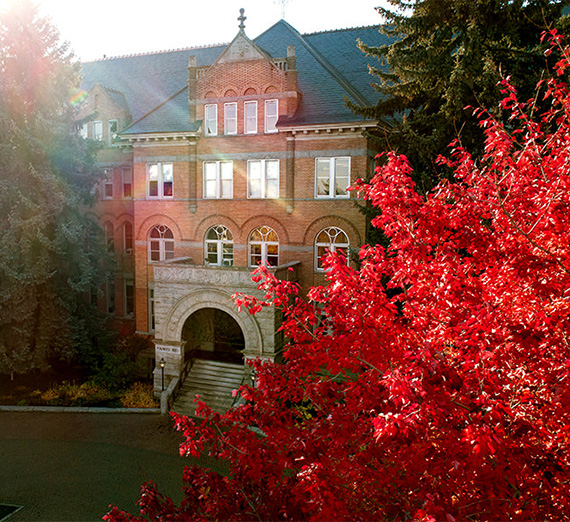 college hall in the fall