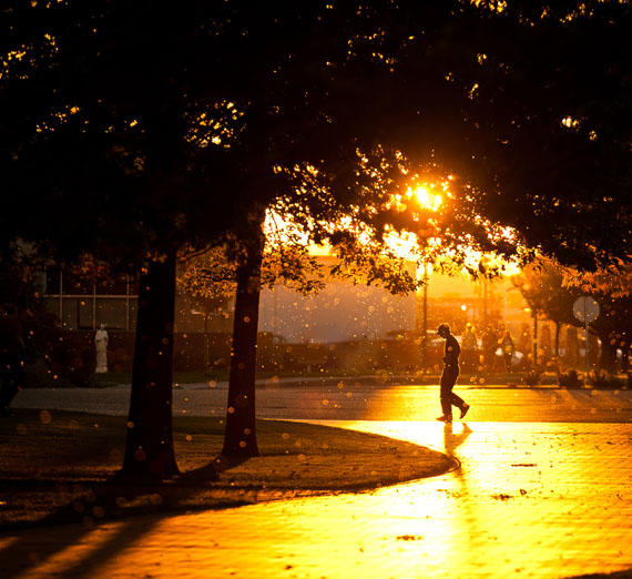student walking on campus 