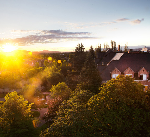 The sun rises over the Gonzaga Campus.