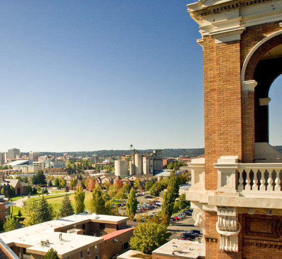 Southwest view of Spokane from campus building