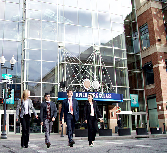 Law students walking downtown by the mall