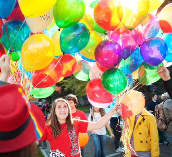 Students smiling during a run