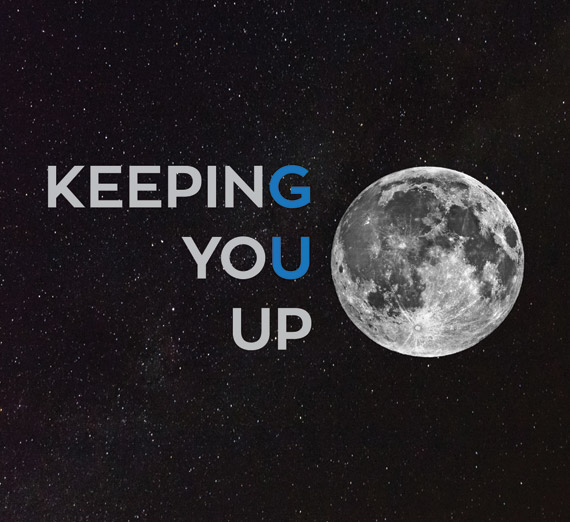 Keeping you up title sits next to the moon among the stars