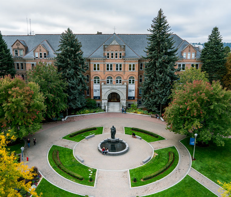 Overhead view of College Hall and St.Ignatius 