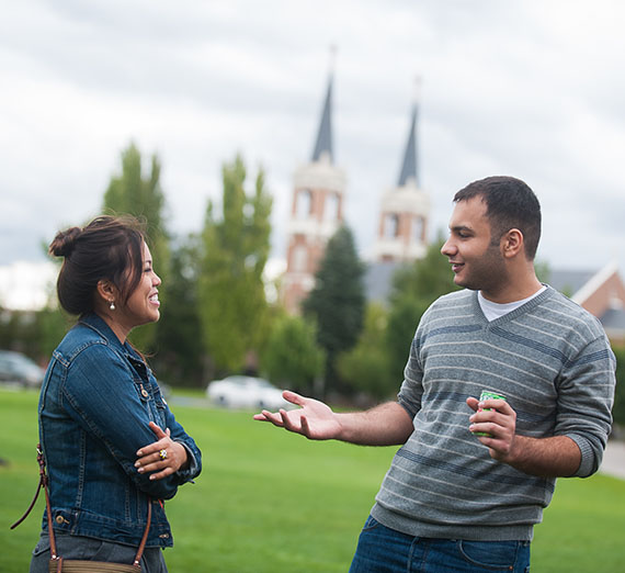 Students chatting on campus