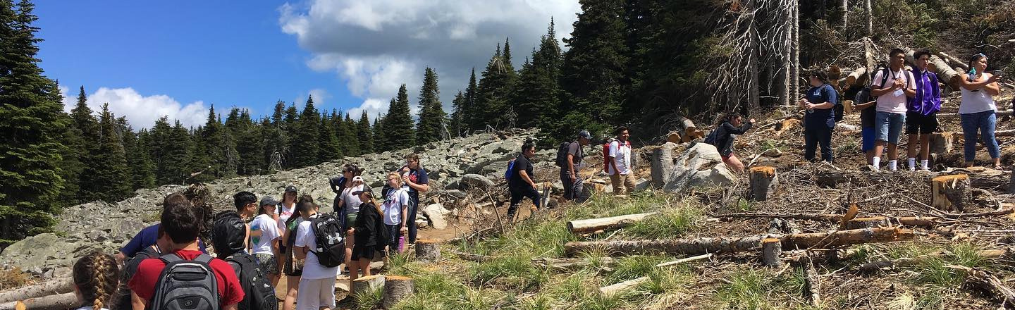students hiking on FYI
