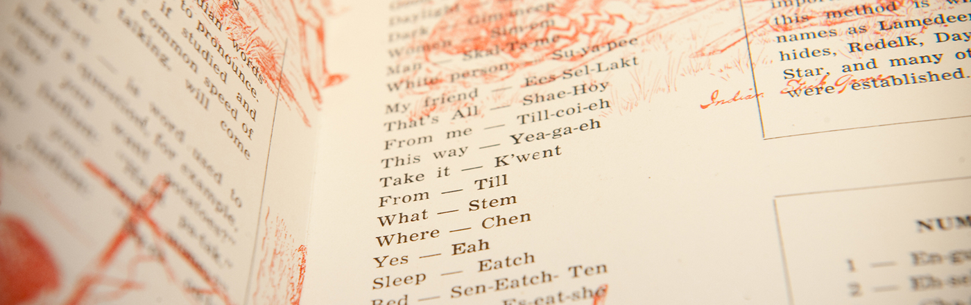Close up of a Native American language textbook