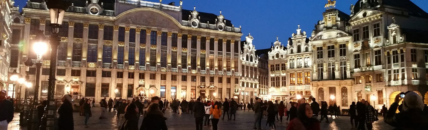 Nighttime City Shot of Downtown Brussels, Belgium 