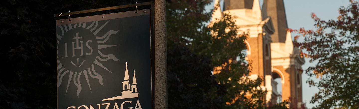 Gonzaga flag with church in the background
