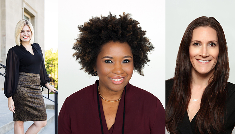 three career women in separate photos, including one woman of color