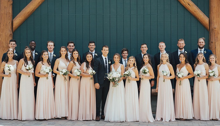 Kevin Pangos and Katie Pennington wedding with several Zag Basketball players