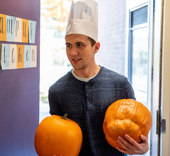 Gonzaga student at campus kitchen.