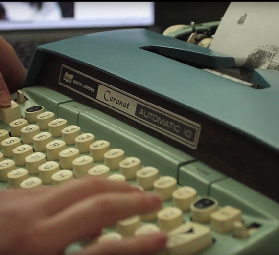 Gonzaga student Mariah Chavez and typewriter.