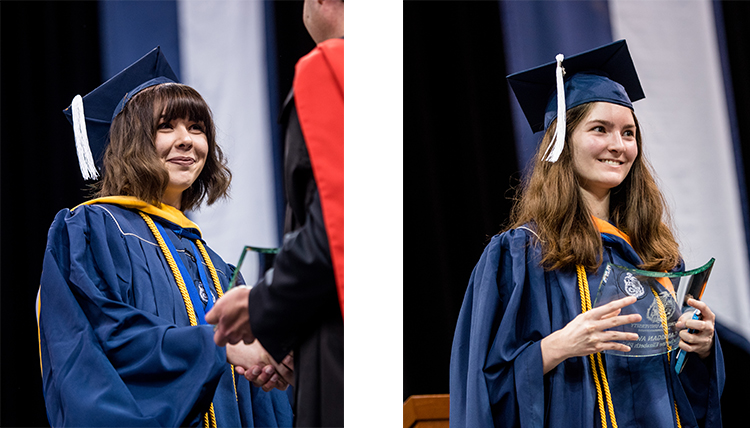 Ashley Just and Katherine Phillips receive awards on stage