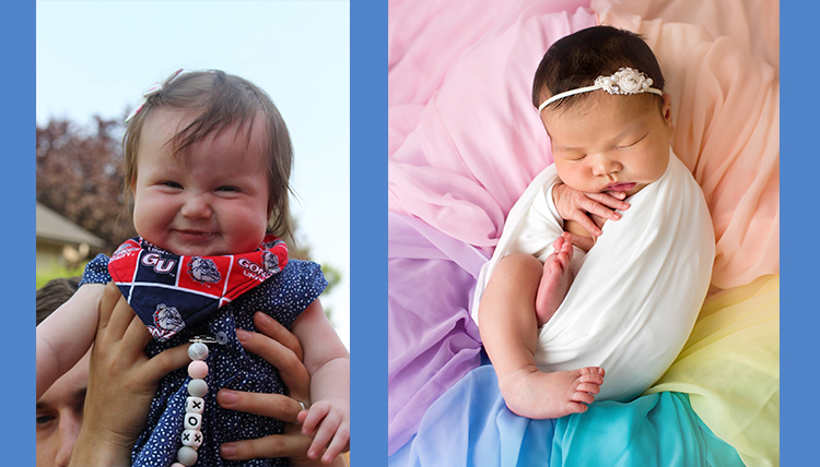 a smiling baby and a sleeping baby