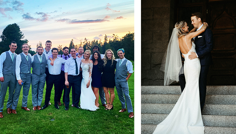 two separate photos, one is large group, one is couple