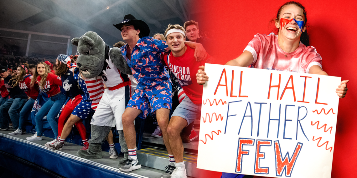 students in the kennel for basketball game, student holding sign at game