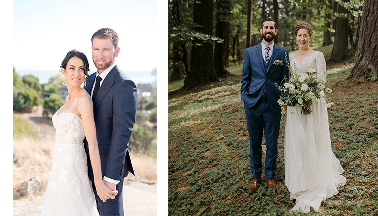 two separate photos of wedding couples