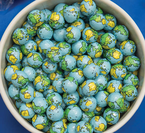 Collection of small globes in a round bowl