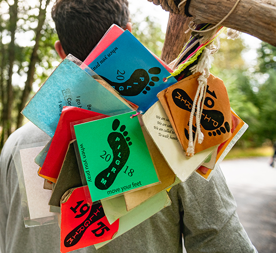 prayer flags on a cross