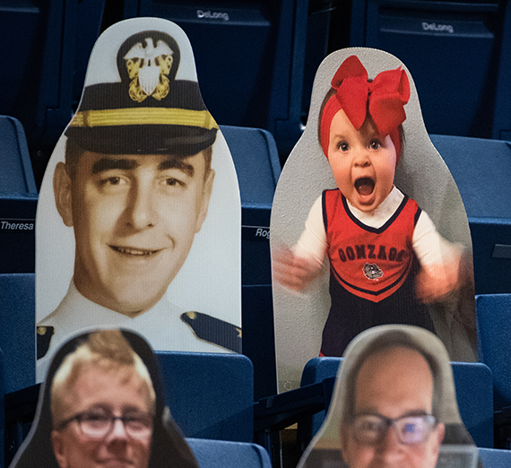 cardboard cutouts of fans in the stands at McCarthey