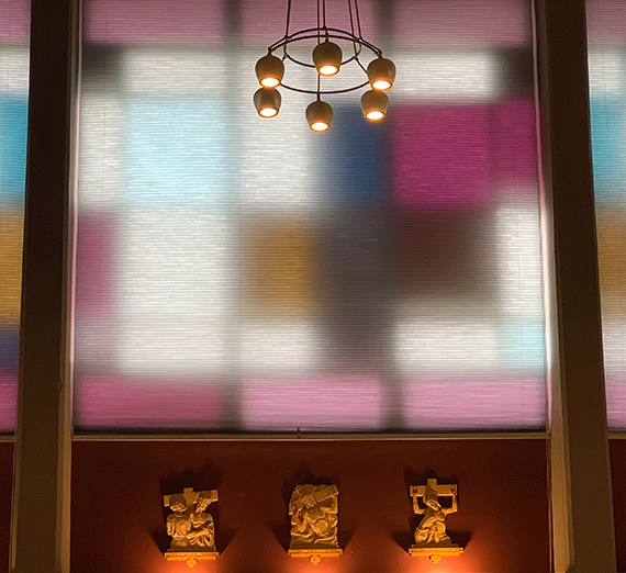 stained glass windows in a chapel