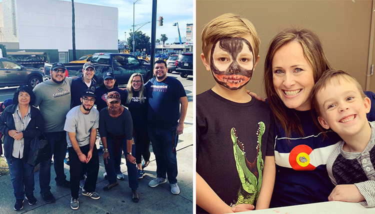 two separate images of alumni, one in LA, one in Denver