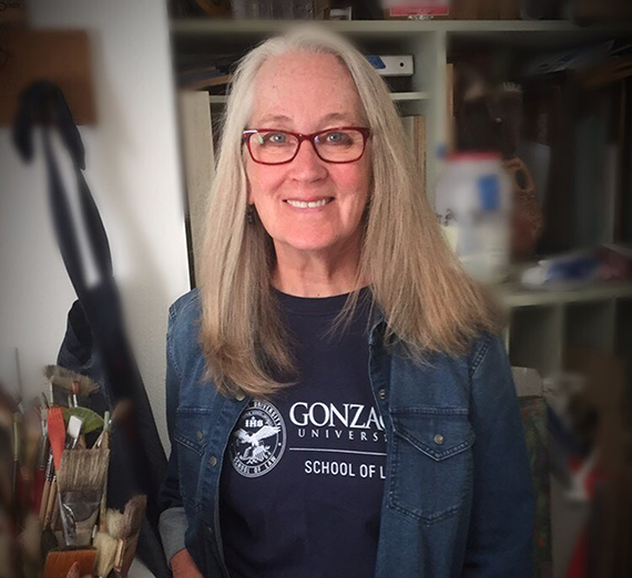 Artist Shelle Lindholm in her studio